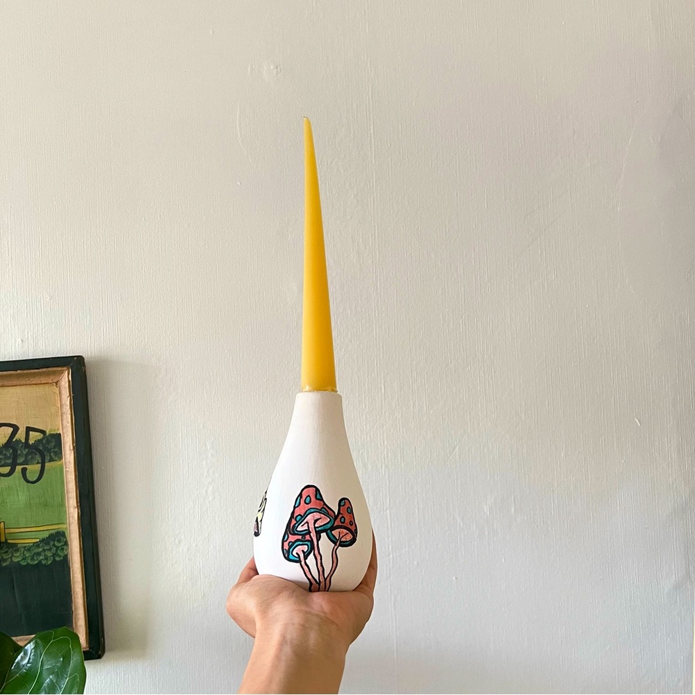 Hand painted Pottery Candlestick Holder